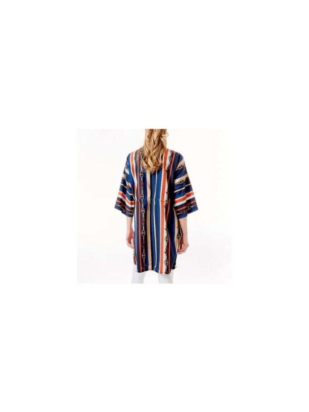 Navy Stripe Horsebit Kimono Cover Up Belted Waist Multi-Tone One Size - Picture 5 of 5